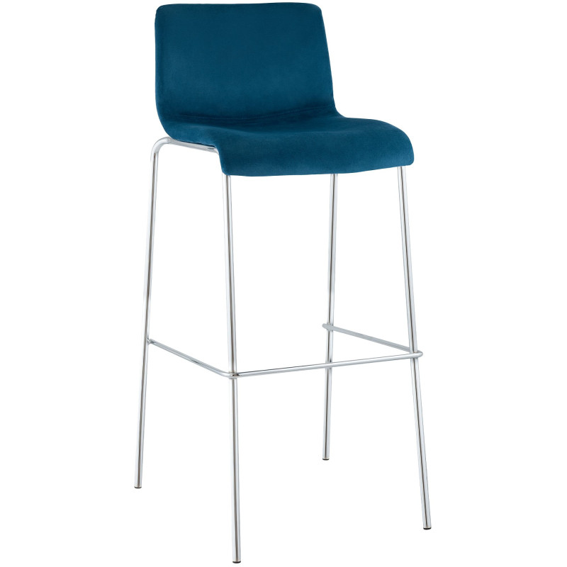 Tabouret de bar moderne chic Velours Bleu Métal Argenté Chromé Zeyon - 1