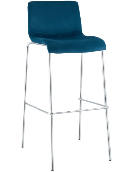 Tabouret de bar moderne chic Velours Bleu Métal Argenté Chromé Zeyon - 1