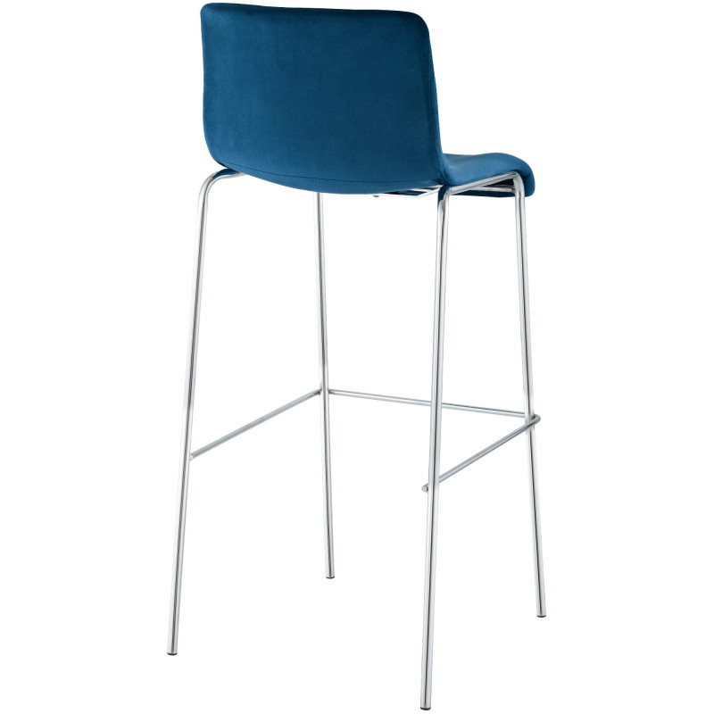 Tabouret de bar moderne chic Velours Bleu Métal Argenté Chromé Zeyon - 2