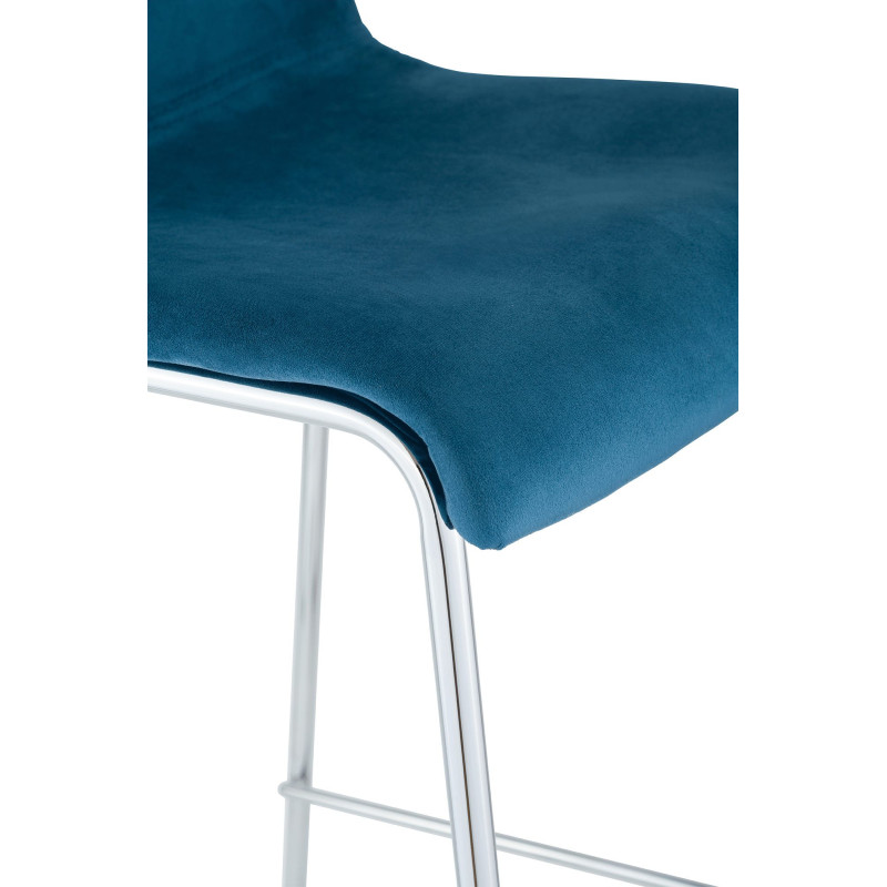 Tabouret de bar moderne chic Velours Bleu Métal Argenté Chromé Zeyon - 3