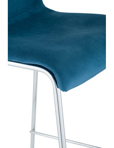 Tabouret de bar moderne chic Velours Bleu Métal Argenté Chromé Zeyon - 3
