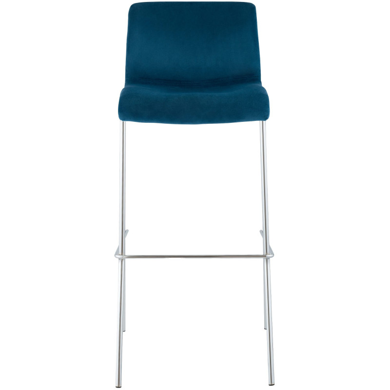Tabouret de bar moderne chic Velours Bleu Métal Argenté Chromé Zeyon - 4