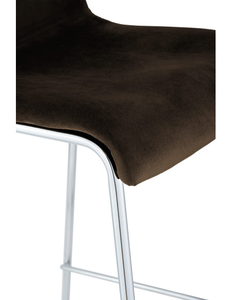 Tabouret de bar moderne chic Velours Marron Métal Argenté Chromé Zeyon - 3
