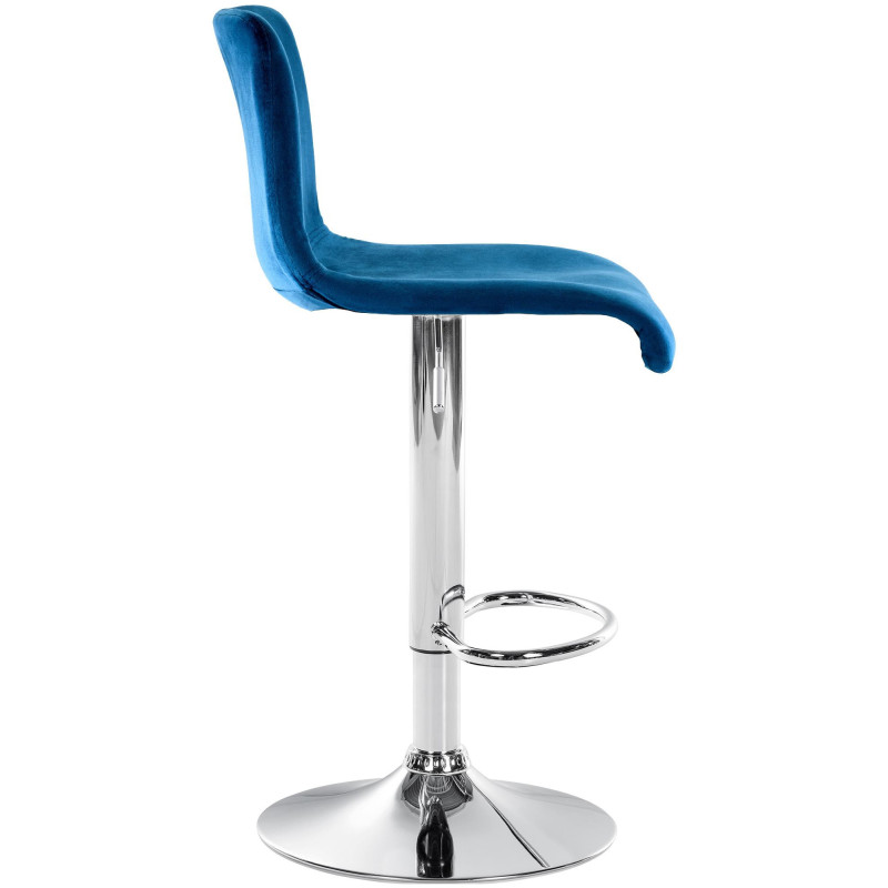 Tabouret de bar design Velours Bleu Métal Argenté Zenil - 2