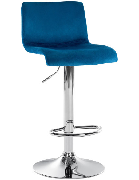 Tabouret de bar design Velours Bleu Métal Argenté Zenil - 1