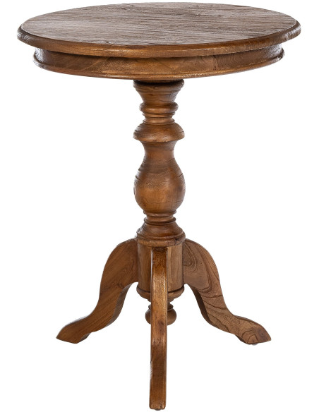 Table d'appoint shabby chic Ronde 50 cm Bois Marron Avenor