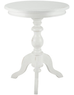 Table d'appoint shabby chic Ronde 50 cm Bois Blanc Patiné Avenor - 1