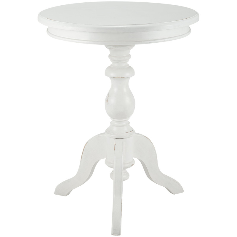 Table d'appoint shabby chic Ronde 50 cm Bois Blanc Patiné Avenor - 1