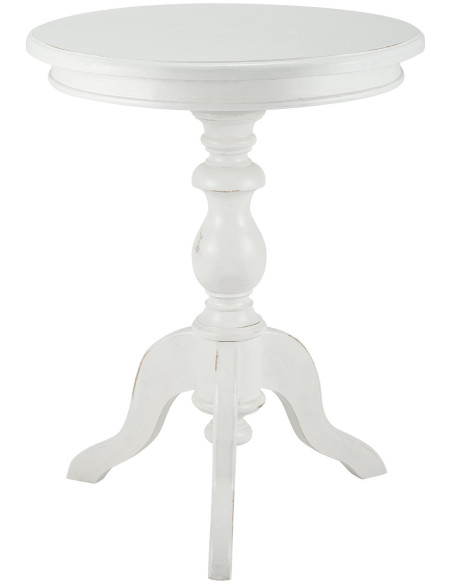Table d'appoint shabby chic Ronde 50 cm Bois Blanc Patiné Avenor - 1
