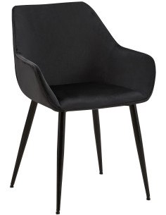 Fauteuil de table scandinace chic Velours Noir Métal Noir Mat Enlor - 1