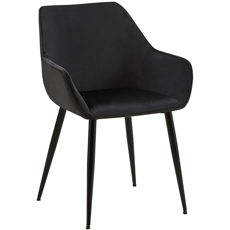 Fauteuil de table scandinace chic Velours Noir Métal Noir Mat Enlor - 1