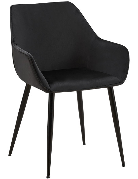 Fauteuil de table scandinace chic Velours Noir Métal Noir Mat Enlor - 1