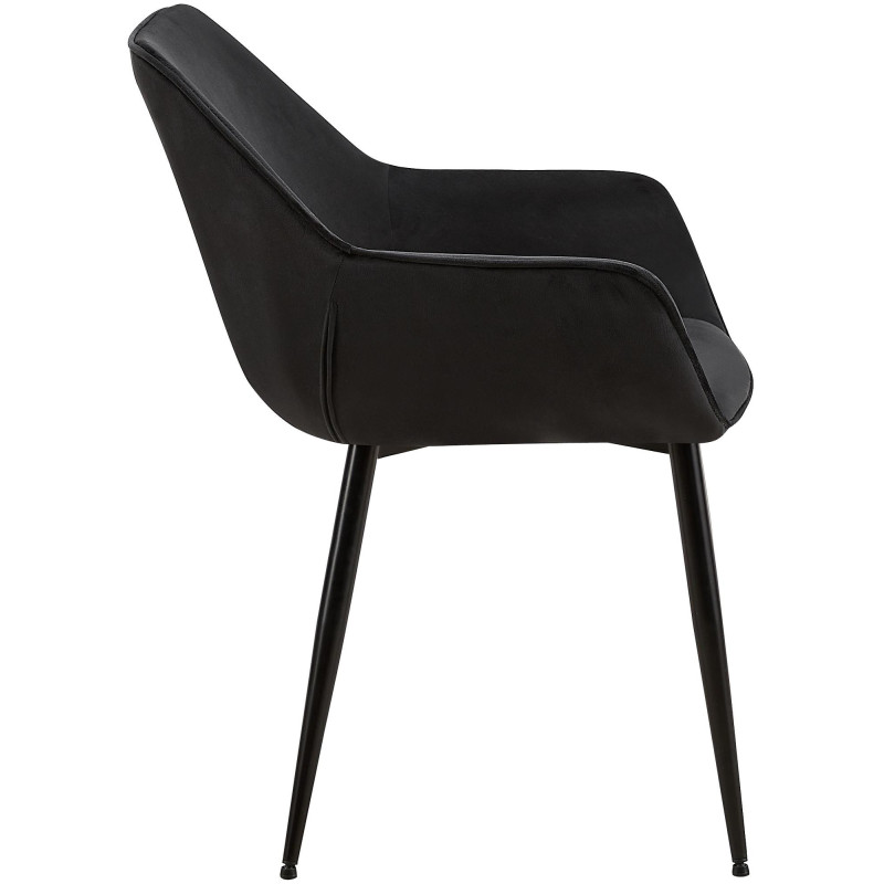 Fauteuil de table scandinace chic Velours Noir Métal Noir Mat Enlor - 3