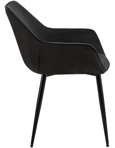 Fauteuil de table scandinace chic Velours Noir Métal Noir Mat Enlor - 3