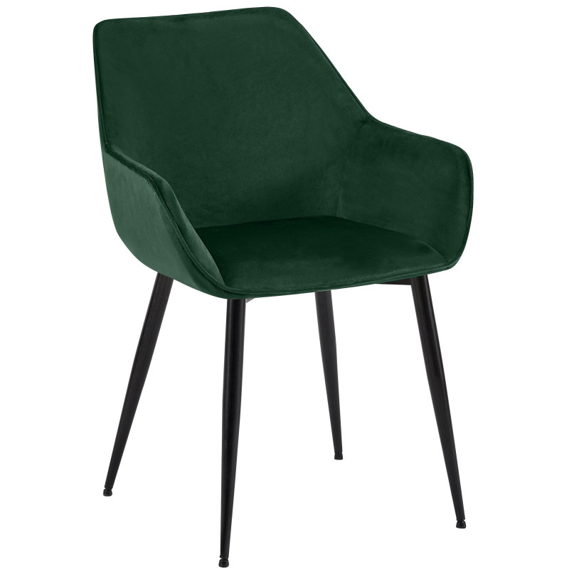 Fauteuil de table scandinace chic Velours Vert Métal Noir Mat Enlor - 1