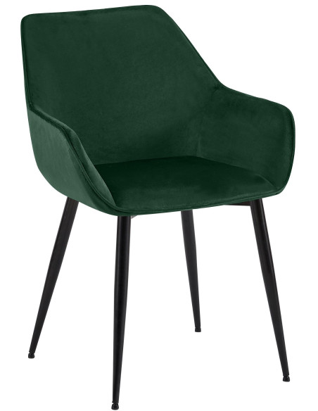 Fauteuil de table scandinace chic Velours Vert Métal Noir Mat Enlor - 1