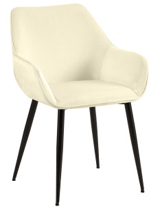 Fauteuil de table scandinace chic Velours Blanc crème Métal Noir Mat Enlor - 1