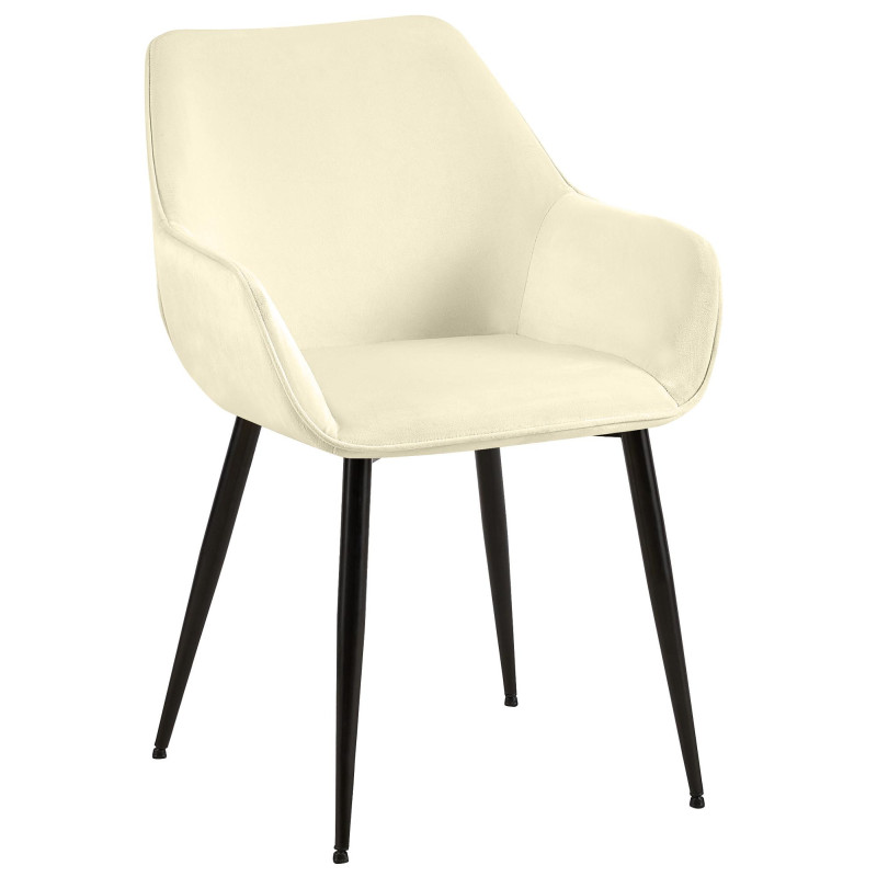 Fauteuil de table scandinace chic Velours Blanc crème Métal Noir Mat Enlor - 1