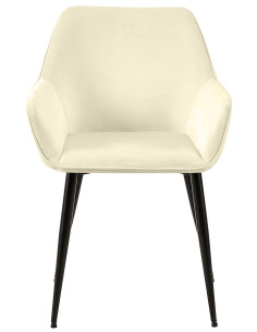 Fauteuil de table scandinace chic Velours Blanc crème Métal Noir Mat Enlor - 2