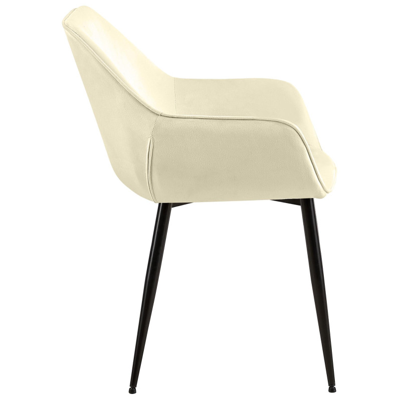 Fauteuil de table scandinace chic Velours Blanc crème Métal Noir Mat Enlor - 3