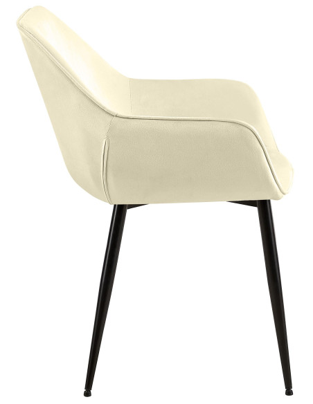 Fauteuil de table scandinace chic Velours Blanc crème Métal Noir Mat Enlor - 3