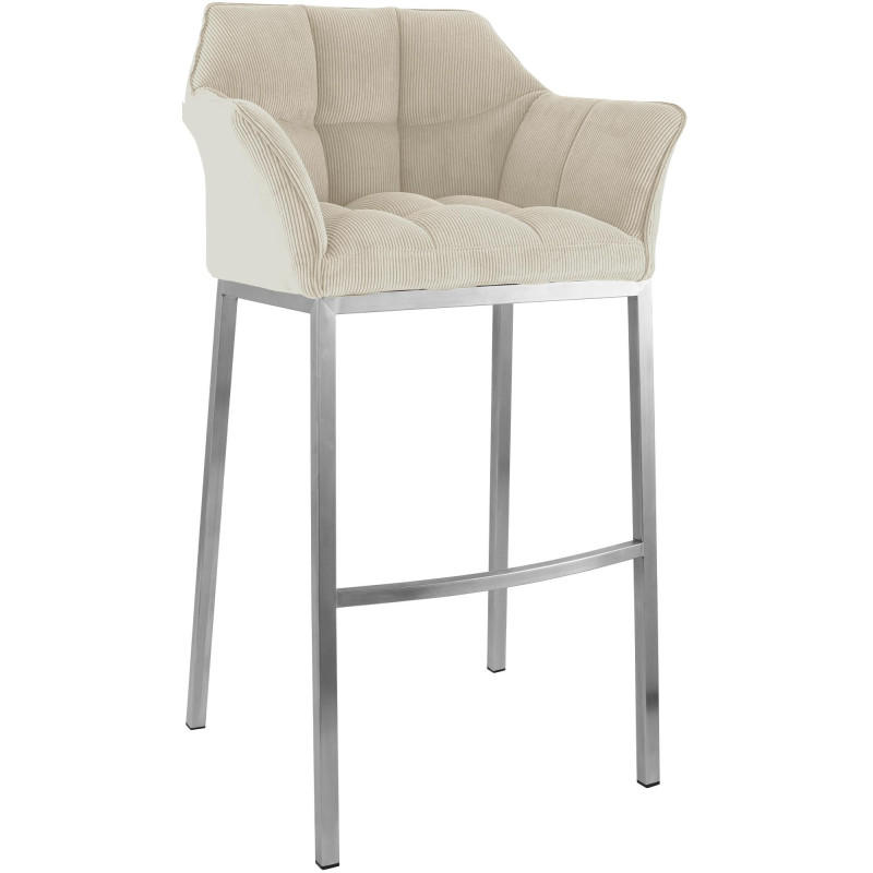Tabouret de bar moderne chic Velours côtelé Blanc crème Acier inoxydable Argenté Oveya - 1