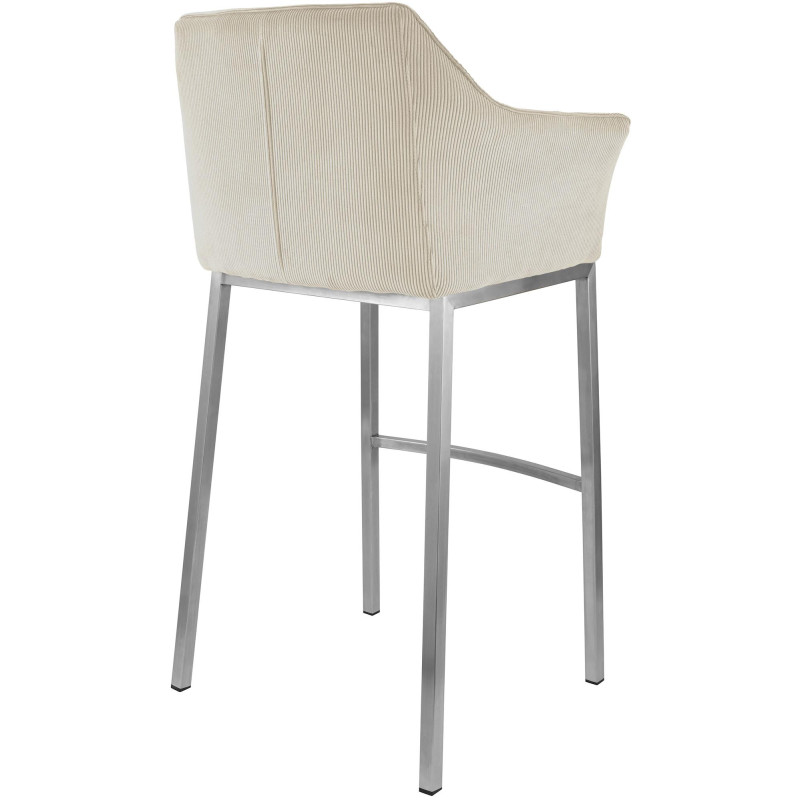 Tabouret de bar moderne chic Velours côtelé Blanc crème Acier inoxydable Argenté Oveya - 2