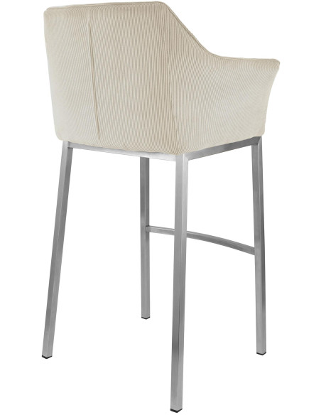 Tabouret de bar moderne chic Velours côtelé Blanc crème Acier inoxydable Argenté Oveya - 2