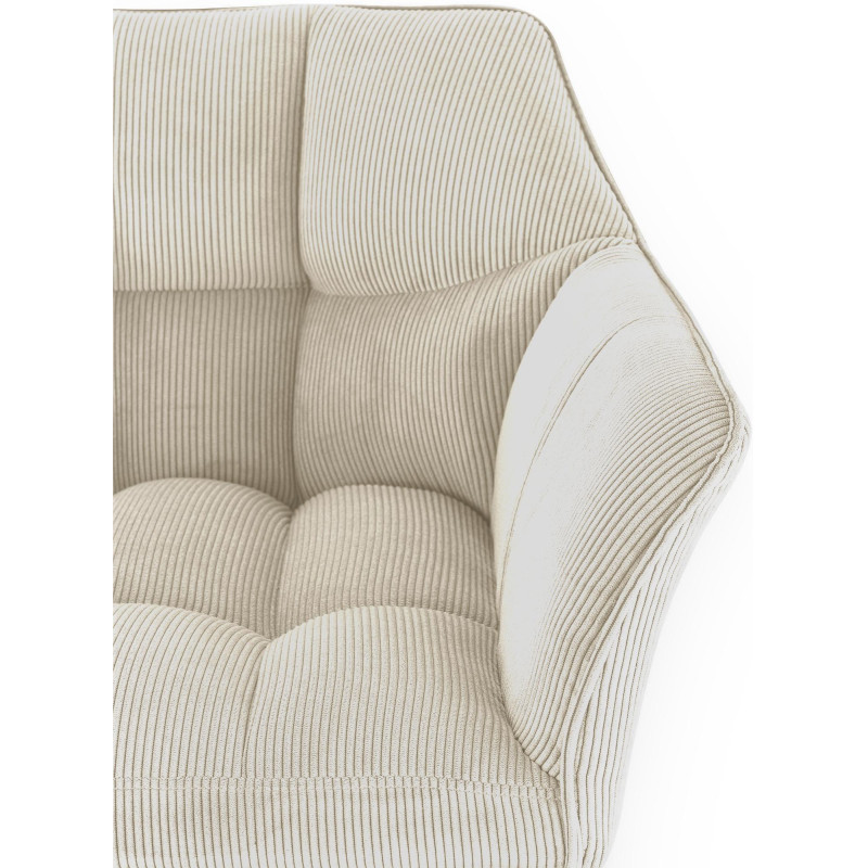 Tabouret de bar moderne chic Velours côtelé Blanc crème Acier inoxydable Argenté Oveya - 3