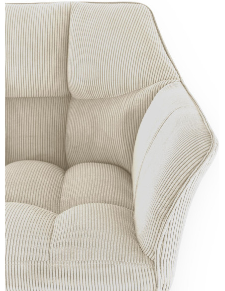 Tabouret de bar moderne chic Velours côtelé Blanc crème Acier inoxydable Argenté Oveya - 3