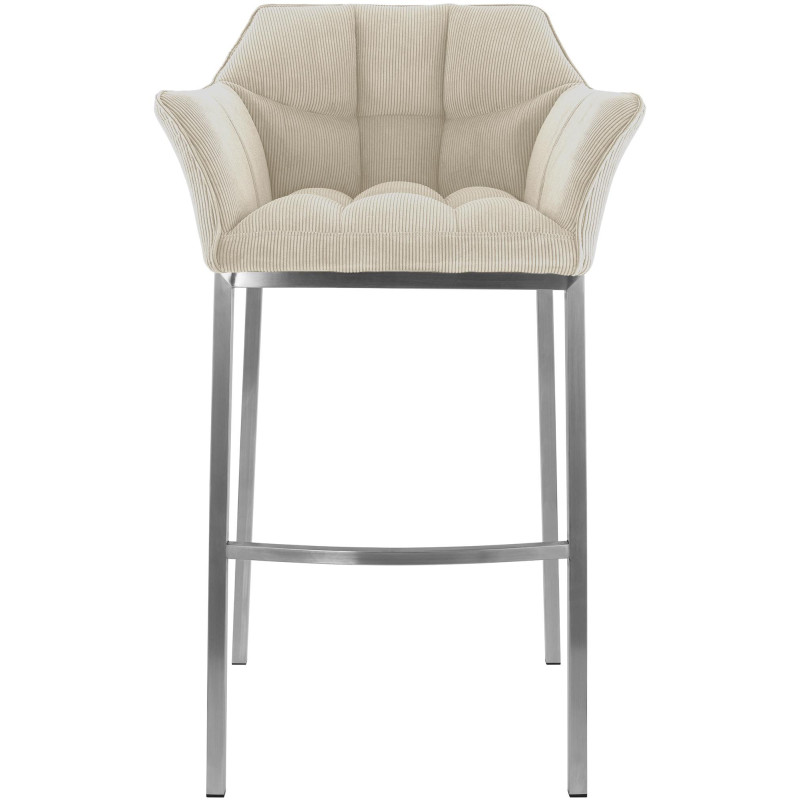 Tabouret de bar moderne chic Velours côtelé Blanc crème Acier inoxydable Argenté Oveya - 4
