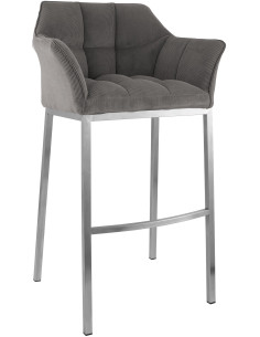 Tabouret de bar moderne chic Velours côtelé Taupe Acier inoxydable Argenté Oveya - 1