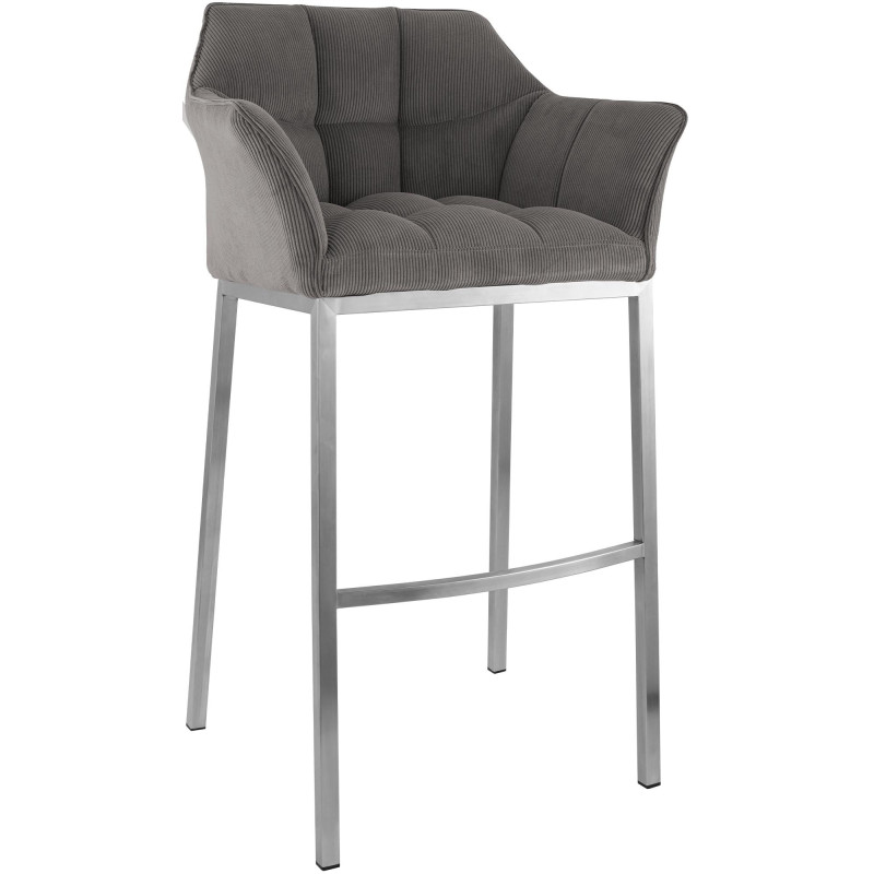 Tabouret de bar moderne chic Velours côtelé Taupe Acier inoxydable Argenté Oveya - 1