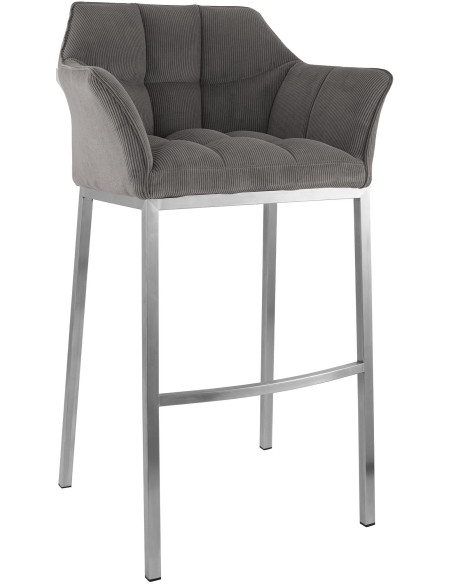 Tabouret de bar moderne chic Velours côtelé Taupe Acier inoxydable Argenté Oveya - 1