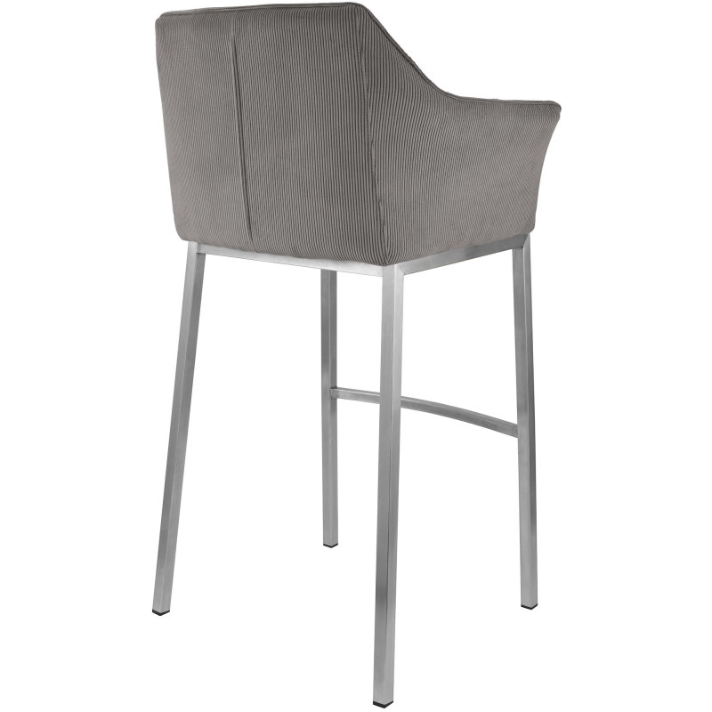 Tabouret de bar moderne chic Velours côtelé Taupe Acier inoxydable Argenté Oveya - 2