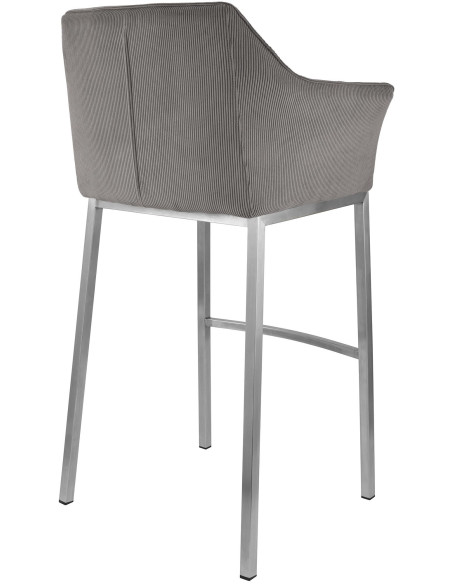 Tabouret de bar moderne chic Velours côtelé Taupe Acier inoxydable Argenté Oveya - 2