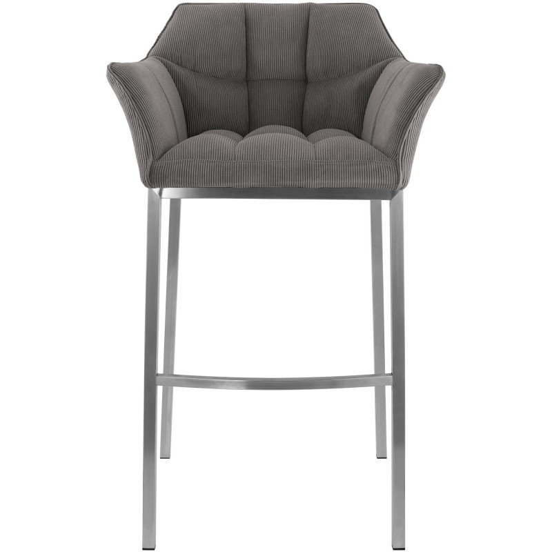 Tabouret de bar moderne chic Velours côtelé Taupe Acier inoxydable Argenté Oveya - 4