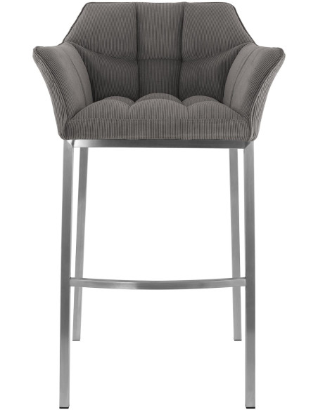 Tabouret de bar moderne chic Velours côtelé Taupe Acier inoxydable Argenté Oveya - 4