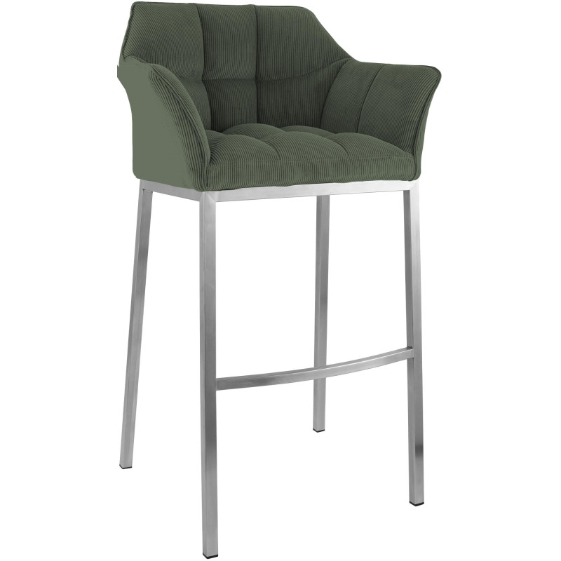 Tabouret de bar moderne chic Velours côtelé Vert Acier inoxydable Argenté Oveya - 1