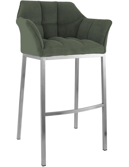 Tabouret de bar moderne chic Velours côtelé Vert Acier inoxydable Argenté Oveya - 1