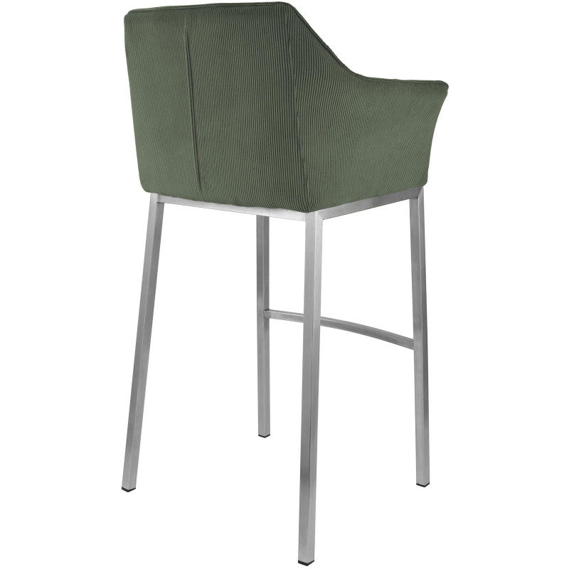 Tabouret de bar moderne chic Velours côtelé Vert Acier inoxydable Argenté Oveya - 2