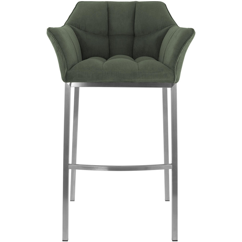 Tabouret de bar moderne chic Velours côtelé Vert Acier inoxydable Argenté Oveya - 4