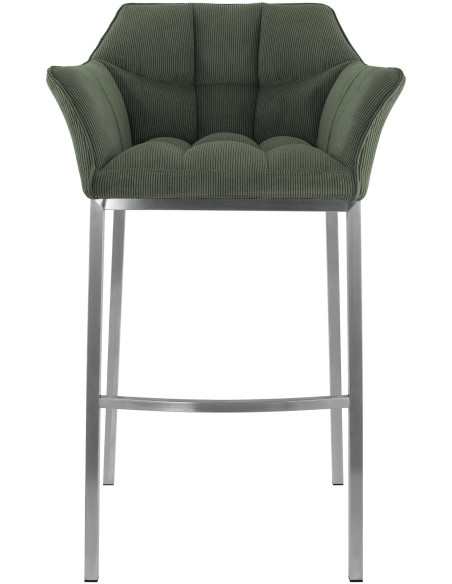 Tabouret de bar moderne chic Velours côtelé Vert Acier inoxydable Argenté Oveya - 4