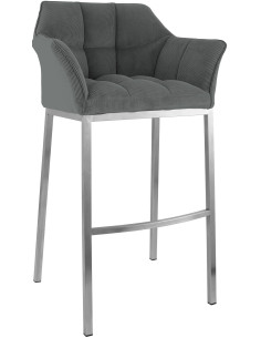 Tabouret de bar moderne chic Velours côtelé Gris Acier inoxydable Argenté Oveya - 1