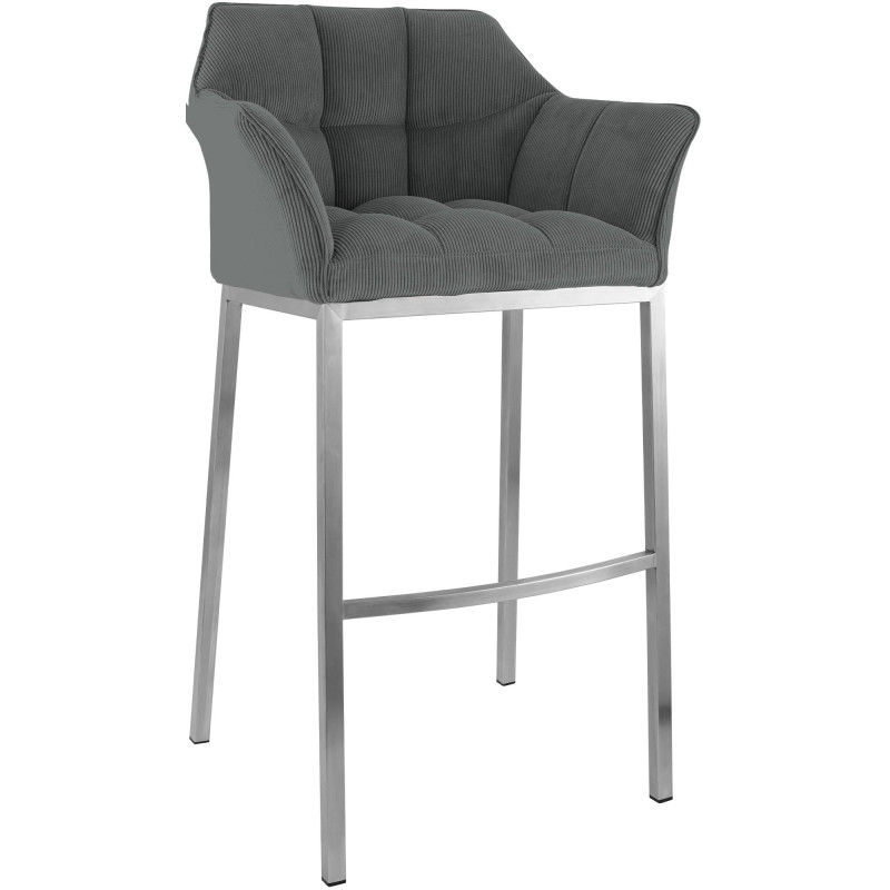 Tabouret de bar moderne chic Velours côtelé Gris Acier inoxydable Argenté Oveya - 1