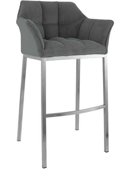 Tabouret de bar moderne chic Velours côtelé Gris Acier inoxydable Argenté Oveya - 1