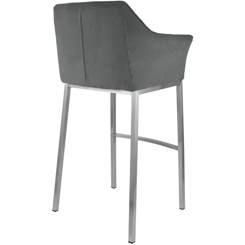 Tabouret de bar moderne chic Velours côtelé Gris Acier inoxydable Argenté Oveya - 2