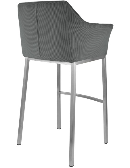 Tabouret de bar moderne chic Velours côtelé Gris Acier inoxydable Argenté Oveya - 2