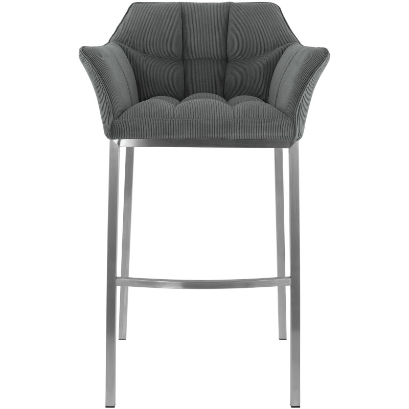 Tabouret de bar moderne chic Velours côtelé Gris Acier inoxydable Argenté Oveya - 4
