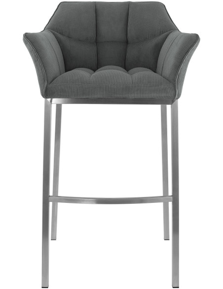 Tabouret de bar moderne chic Velours côtelé Gris Acier inoxydable Argenté Oveya - 4